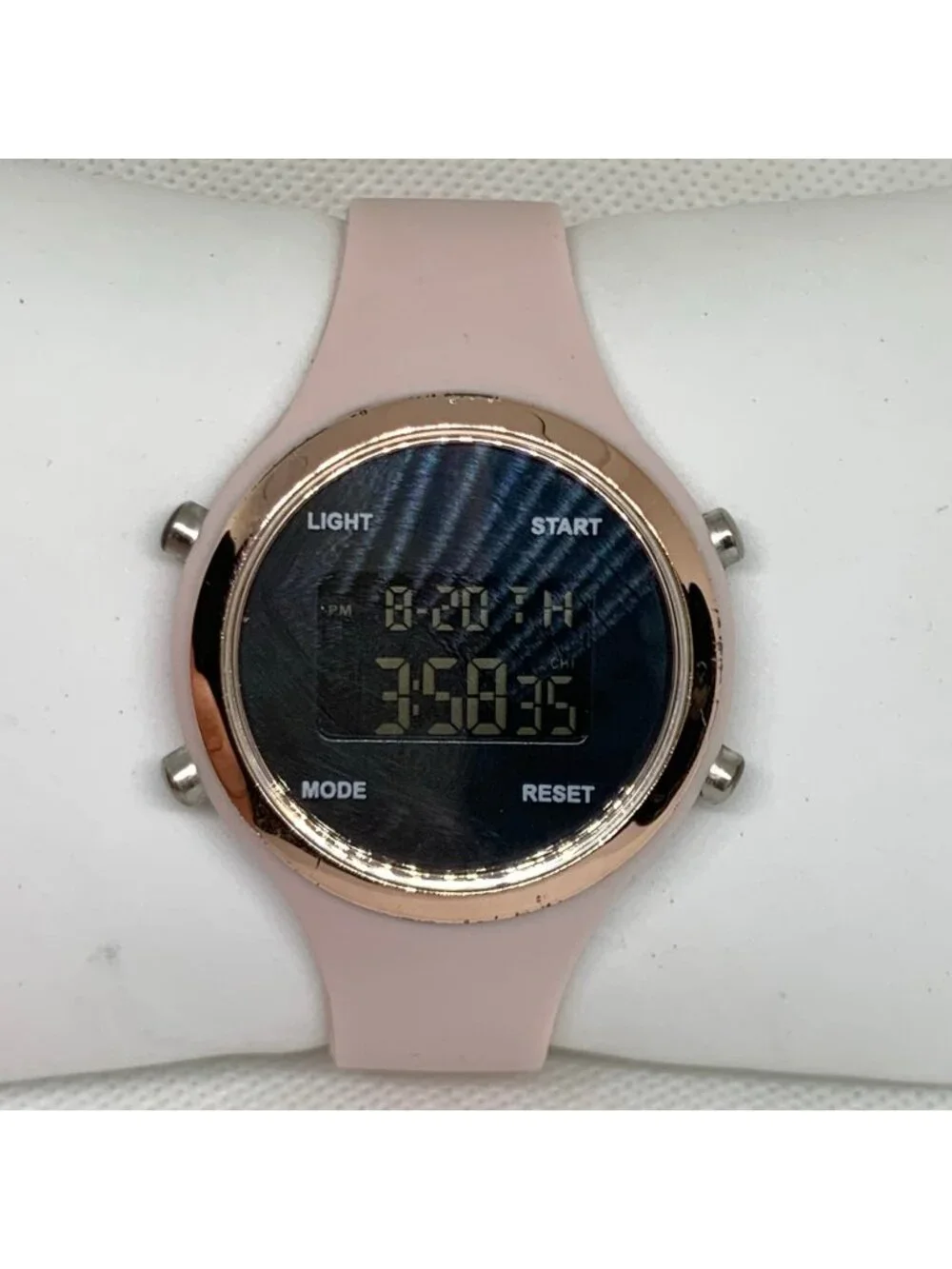 Digital quartz women’s watch pink rose gold tone 37mm  silicone band running
